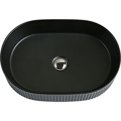 Vasque à poser ovale -50 x 32 cm -Noir rainuré -RIVA (1/5)