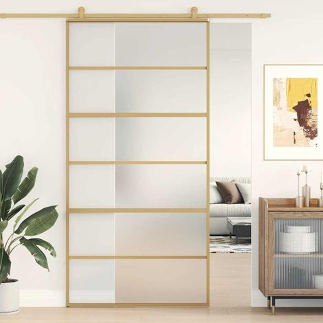 Porte coulissante doré 102,5x205 cm verre ESG dépoli aluminium