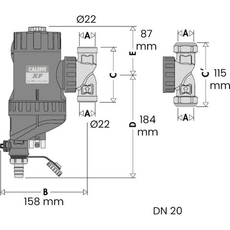 Pot de décantation spécial PAC DN 20 - CALEFFI XF Ø22 FF avec anneau magnétique et filtre automatique - Thermador (1/3)