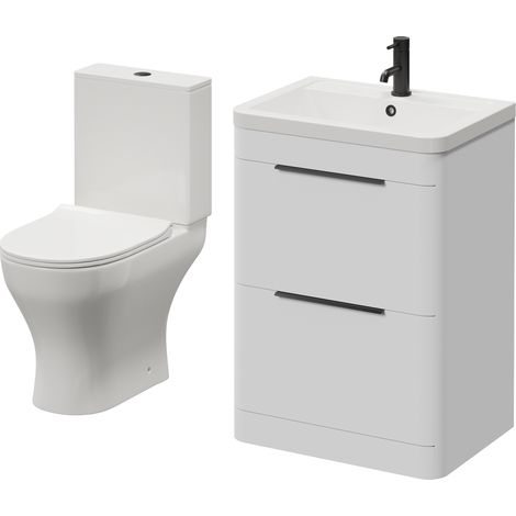 Oslo Gloss White 1150mm Vanity and Jubilee Toilet Suite with Anya Basin - 1150mm - Matt Black 300mm Finger Pull