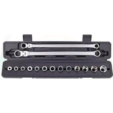 Kit de Clé à Cliquet Ajustable 15 Pièces, Dynamométrique, Ensemble Douilles pour Réparation Automobile, Outils Main avec Tête Ajustable. - (1/5)