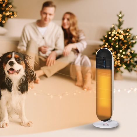 Radiateur céramique tour 1200 W/2000 W avec télécommande, minuterie 24 h, thermostat et système anti-basculement pour pièces jusqu'à 20 m², 21 x 21 x 63,5 cm, blanc et noir (1/5)