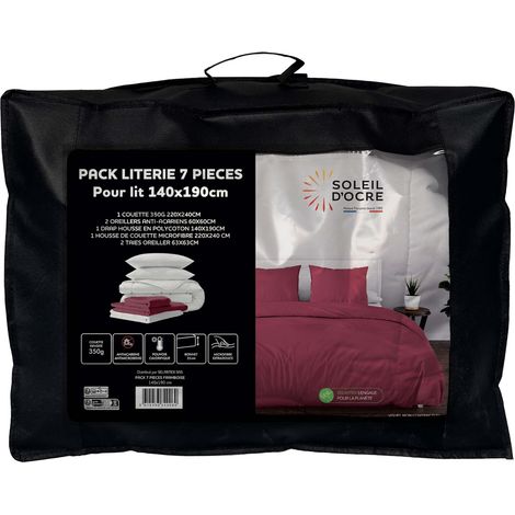 Ensemble Couette et Parure 7 Pièces Boheme Framboise pour lit en 140x190 cm (1/5)