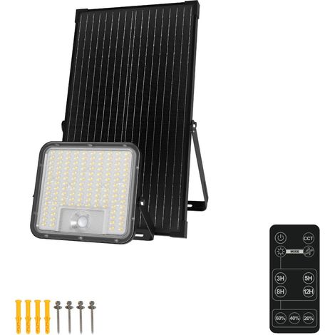 Proyector LED Solar 80W IP65 con Sensor, Panel Solar y CCT ajustable con Mando (1/5)