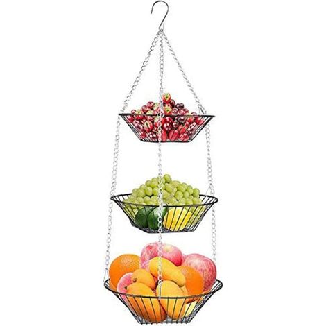 Panier À Fruits - Panier À Légumes - Suspendu 3 Niveaux - En Métal - Pour Cuisine Hall Chambre Buanderie - 1 Pièce (1/5)