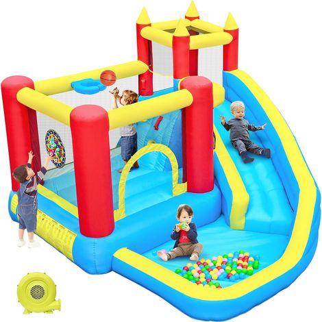 château gonflable pour enfants avec toboggan et mur d'escalade, château gonflable avec ventilateur intégré, tapis de saut intérieur et extérieur pour enfants 3-10 ans 274 x (1/5)