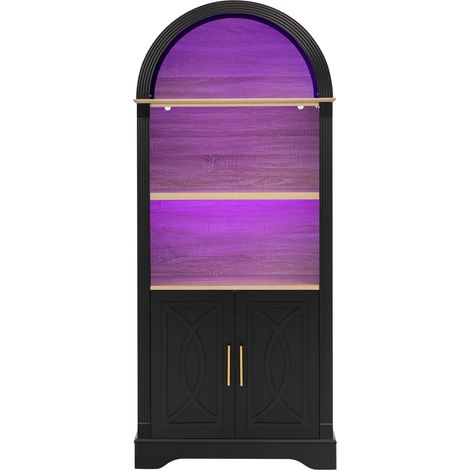 Buffet haut de cuisine Noir,meuble de rangement moderne avec éclairage LED,avec 2 portes,76.2x40x180cm,MDF (1/5)