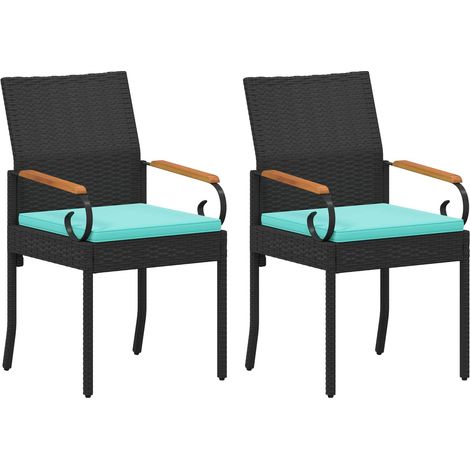 Sillas de jardín 2 pcs Negro y Turquesa Poliratán y Acacia vidaXL