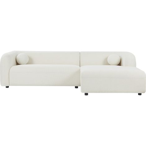 Divano angolare destro in tessuto bouclette bianco avorio - OVOTAS (1/4)