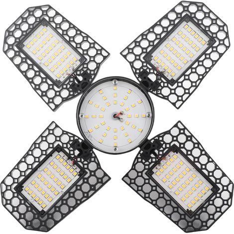 Ortviai Applique LED pour garage 100 W, étanche IP65, réglable et pliable, lumière industrielle encastrable à 4 branches, 3000 K (1/5)