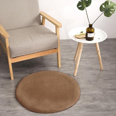 Tapis Moelleux en Fausse Fourrure - Fourrure De Lapin, Fourrure Courte, Tapis À Poils Longs pour Salon Ou Chambre À Coucher Tapis De Lit - Brun - 45cm Rond (1/5)