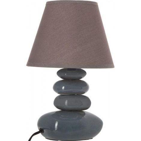 Lampe 4 galets abat-jour marron foncé - Lampe à poser - D 20,5 x H 31 cm - Gris - Livraison gratuite (1/2)