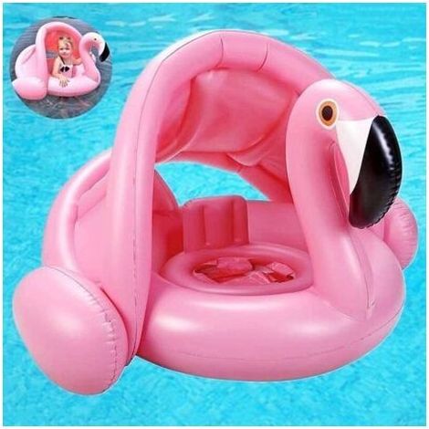 Baby-Schwimmhilfe – Aufblasbare Schwimmhilfe mit Solardach – Für Pool, Garten, Strand – Durchmesser 65 cm – Höhe 86 cm – Rosa PVC – 1 Stück (1/5)