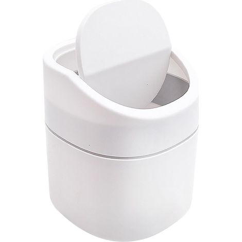 Poubelle de table avec couvercle, petite et pratique, poubelle en plastique pour salon, bureau, salle de bain et bureau, capacité de 2 L pour cosmétiques, mouchoirs et déchets (blanc) (1/5)