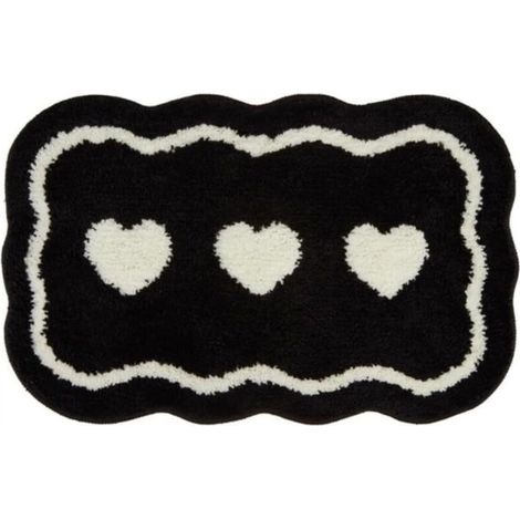 Tapis de salle de bain noir et blanc en forme de cœur, paillasson d'entrée antidérapant, absorbant, lavable en machine (1/4)