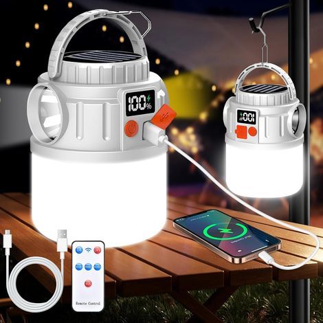 Lanterne Solaire de Camping, Lampe Camping Rechargeable Solaire pour Eclairage Extéieur, Portable Lampe de Camping Imperméables IP54, pour Camping,Excursions, Secours, Pêche, Cave [Classe énergétique (1/5)