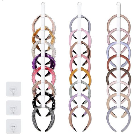 Porte Serre Tête, Support Serre Tête Organisateur, Présentoir Bandeau, 3 Pièces Naturweiß Rangement Murale Économiseur d Espace avec Crochet pour Chambre Salle de Bain Armoire (1/5)