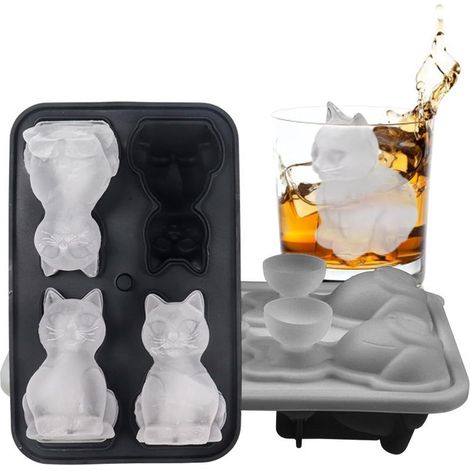 3D-Eiswürfelform in Katzenform mit Deckel, 4 Fächer für Whisky, Bier, Wein, Kaffee (1/5)