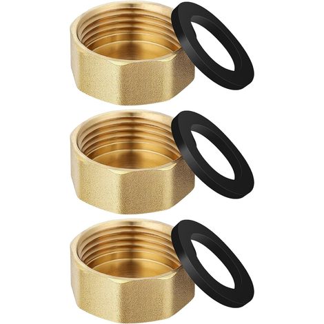 Lot de 3 capuchons en laiton avec filetage intérieur G1" (diamètre 30,5 mm), embout de tuyau, capuchon hexagonal, réducteur en laiton, pour eau potable, maison, jardin, appareils (1/5)