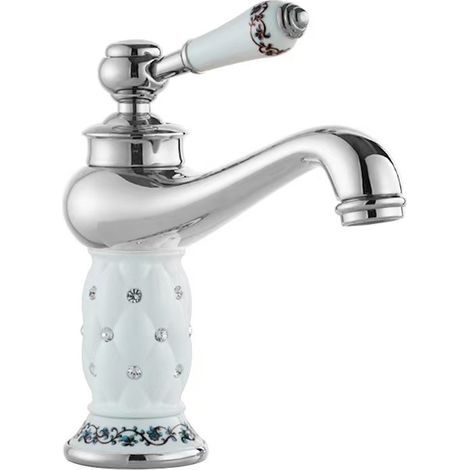 Luxury single-hole basin tap, hot and cold water tap (silver, ceramic, water supply hose included) (1/5)