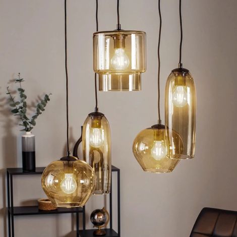 [NEUWERTIG] B-Ware Euluna Pendelleuchte Hängelampe Svala Rondell Rauchgrau Schwarz Glas E27 Led