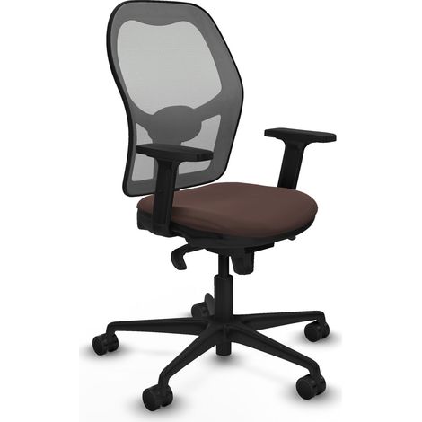 Jorquera sincro malla gris similpiel marrón oscuro brazos 2D base nailon ruedas 65mm nailon (1/5)