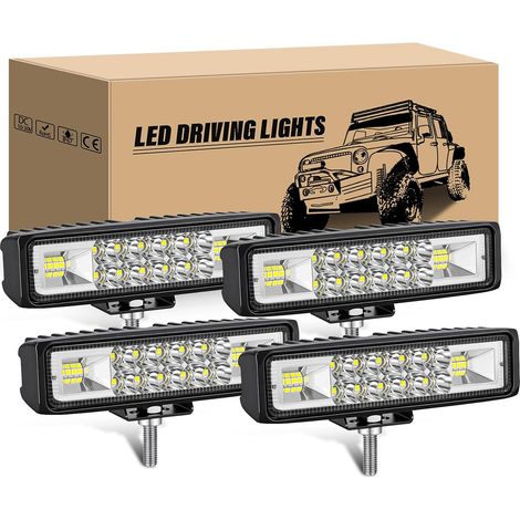 4 Pcs Phare de Travail led, 6 pouces 24W Projecteur LED Voiture 12V 24V Phares longue portée LED Feux de Travail pour 4x4 Offroad Camion Tracteur SUV Quad Vehicule, 6000K feu antibrouillard (1/5)