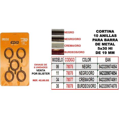 Tenda 10 Anelli con Gancio Tondino di Ferro 19mm 5x30 06 Nero