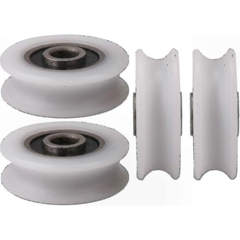Poulies en nylon blanc, lot de 4, 22 x 6 x 8 mm, profil en U, compatibles avec les systèmes de portes coulissantes de diamètre intérieur 6 mm (1/2)
