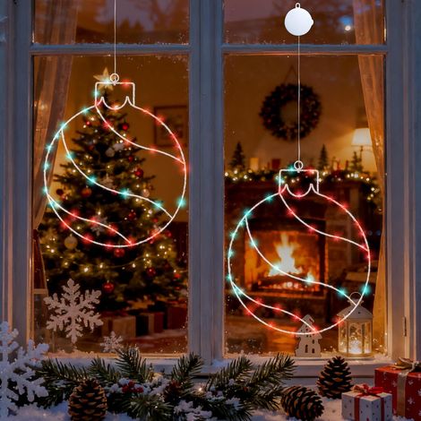CCYKXA 2-teiliges Weihnachtslichter-Set für Fenster, 30 cm große, leuchtende Weihnachtskugeln mit Saugnäpfen, 78 batteriebetriebene LED-Fensterdekorationen mit Timer, Vorhanggirlande fürs Schlafzimmer (1/5)
