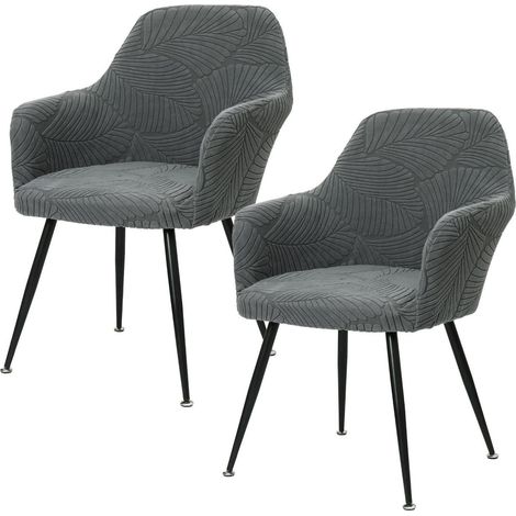 Lot de 2 housses de chaise avec accoudoirs, extensibles, lavables, jacquard, gris foncé (1/5)