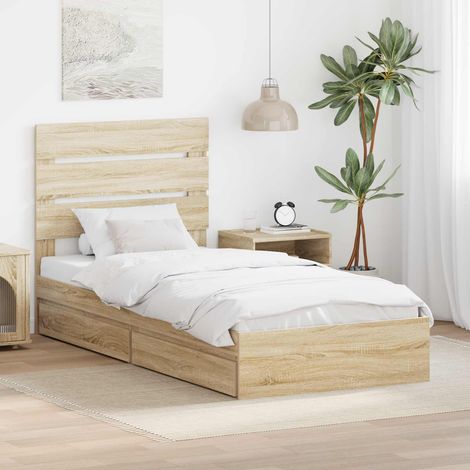 vidaXL Lit de Rangement Chêne Sonoma 100 x 200 cm Bois d'ingénierie