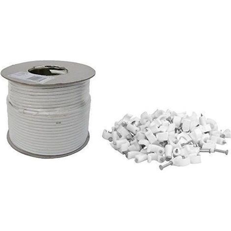 Webro Câble coaxial numérique pour antenne et télévision satellite avec clips RG6 Blanc 50m
