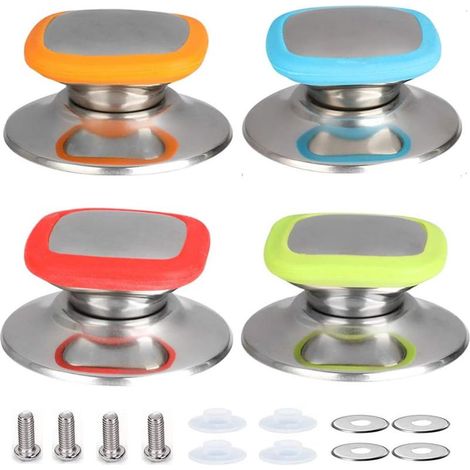 4 Pièces Couvercle Casserole(Rouge,bleu, vert, orange), Boutons Couvercle Casserole, Pièces Rechange Pour Cuisinière à Usage Domestique, Cuisine Universel Remplacement Poignée Pot Lid Knob Replacement (1/5)