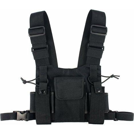 Radios De Poche Radio De Poitrine Harnais Poitrine Face Pack Pochette Etui Gilet greement Etui pour 2 Voies Radio Talkie Walkie Applique Noir (1/5)