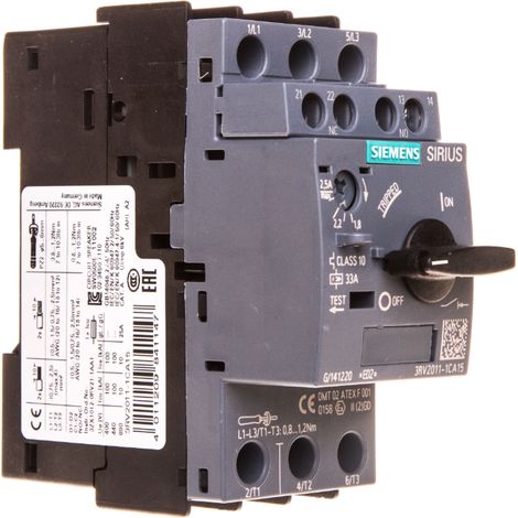 Disyuntor de motor 3P 1.8-2.5A 1Z 1R S00 3RV2011-1CA15
