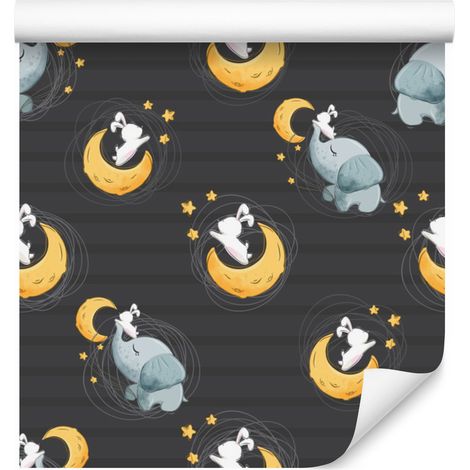 Carta da parati Elefanti e conigli tra stelle e lune 50x1000 cm (1/5)