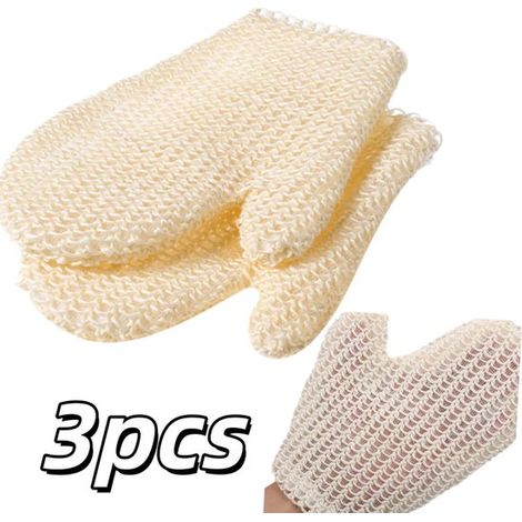 3er-Pack beigefarbene Sisal-Peelinghandschuhe (22 x 17 cm) für Körpermassage und Spa-Anwendungen zu Hause (1/5)