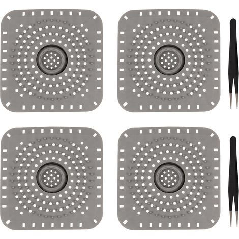 4 Pièces Filtre Evier, Filtre Evier Cuisine, Attrape Cheveux Douche, Livré avec Une Pince à Épiler, Silicone, Anti-Colmatage, Convient pour Bloquer Les Cheveux Et Filtrer Les Résidus (Gris) (1/5)