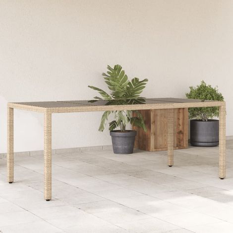 Gartentisch mit Glasplatte Beige 190x90x75 cm Poly Rattan