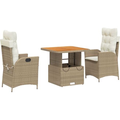Maison Exclusive - Set comedor de jardín 3 pzas con cojines ratán