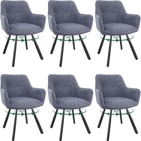 Esszimmerstühle 6er Set drehbar mit Armlehnen, Samt Polsterstuhl 360° drehbar, Grau (1/5)