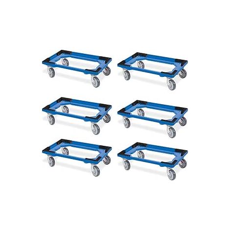 BRB 6 Transportroller für 600x400 mm Drehstapelbehälter, offen, gr. Gummiräder, blau