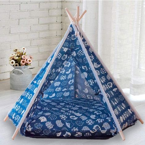 TrAdE Shop Traesio - Lettino Tenda Portatile Per Animali Domestici Gatti Cani Cuscino Blu 60x60x90cm -
