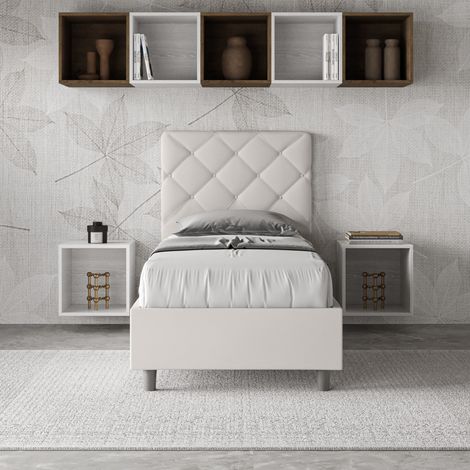 Letto singolo contenitore imbottito 80x200 similpelle bianco Priya (1/5)