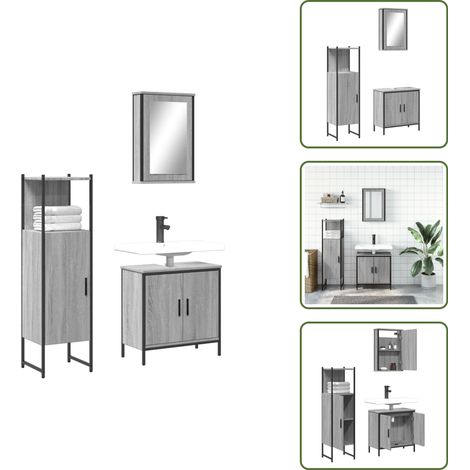 Armario de lavabo - vidaXL Set de muebles de baño 3 pzas madera contrachapada gris sonoma - Muebles de baño de madera