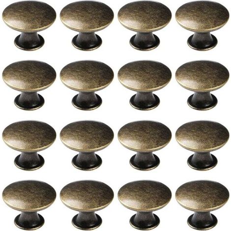 Lot de 16 poignées de placard de cuisine, poignées de commode, poignées de tiroir rondes avec vis, bronze, diamètre 3 cm (1/4)