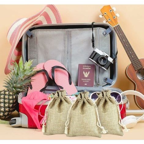 Weihnachtsdekoration 50 Stück Leinen-Hanf-Beutel, Jutebeutel mit Kordelzug, Mini-Leichtgewicht-Naturgeschenkbeutel, wiederverwendbare Kordelzugbeutel für Hochzeiten, Schmuck, Weihnachten, DIY (13. (1/4)