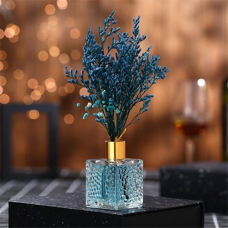 Diffuseur D’huile - Bouteille En Verre - Huile Parfumée 80 Ml - Bâtonnets En Rotin Naturel - Fleurs Artificielles Intégrées - Pour Diffusion Intérieure - 1 Unité (1/3)