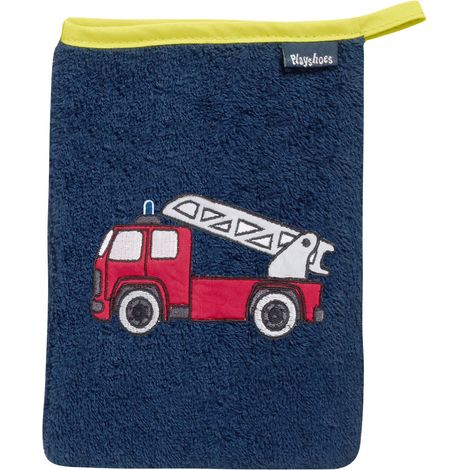 Playshoes Unisex Kinder Frottee-Waschhandschuh, Guanto da bagno Unisex - Bambini e ragazzi, Blu (11 - Marine Feuerwehr), 15x20 cm
